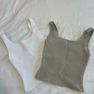 2 Aritzia Sculpt Knit Tank white and beige